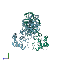 PDB entry 4hi3 coloured by chain, side view.