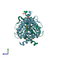 PDB entry 4hia coloured by chain, side view.