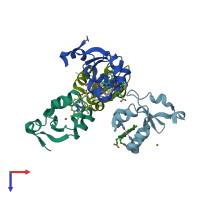 PDB entry 4hin coloured by chain, top view.