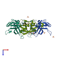 PDB entry 4hit coloured by chain, top view.