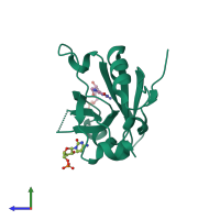 PDB entry 4hiu coloured by chain, side view.