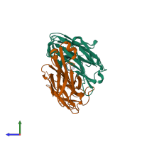 PDB entry 4hix coloured by chain, side view.