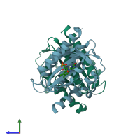 PDB entry 4hj4 coloured by chain, side view.