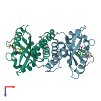 PDB entry 4hj4 coloured by chain, top view.