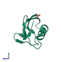 PDB entry 4hjk coloured by chain, side view.