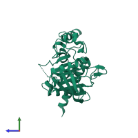 PDB entry 4hjp coloured by chain, side view.