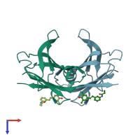 PDB entry 4hju coloured by chain, top view.