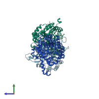 PDB entry 4hjw coloured by chain, side view.