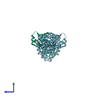 PDB entry 4hjx coloured by chain, side view.