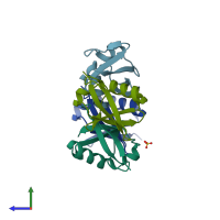 PDB entry 4hk2 coloured by chain, side view.