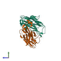 PDB entry 4hk3 coloured by chain, side view.