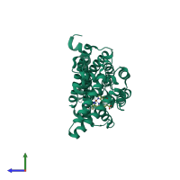 PDB entry 4hka coloured by chain, side view.