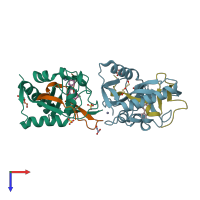 PDB entry 4hki coloured by chain, top view.