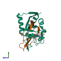 PDB entry 4hkn coloured by chain, side view.