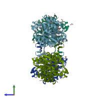 PDB entry 4hkt coloured by chain, side view.