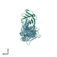 PDB entry 4hl0 coloured by chain, side view.