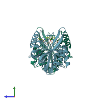 PDB entry 4hl1 coloured by chain, side view.