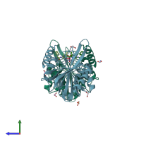 PDB entry 4hl2 coloured by chain, side view.