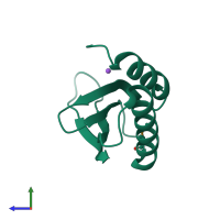 PDB entry 4hlb coloured by chain, side view.