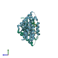 PDB entry 4hld coloured by chain, side view.