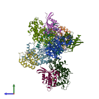 PDB entry 4hlq coloured by chain, side view.