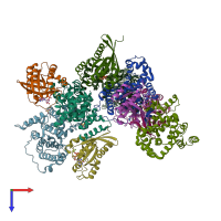 PDB entry 4hlq coloured by chain, top view.