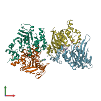PDB entry 4hlu coloured by chain, front view.