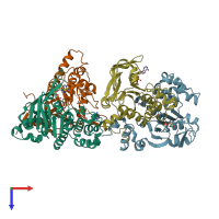 PDB entry 4hlu coloured by chain, top view.