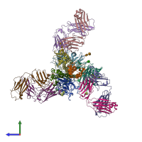 PDB entry 4hlz coloured by chain, side view.