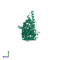PDB entry 4hm9 coloured by chain, side view.