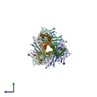 PDB entry 4hmg coloured by chain, side view.