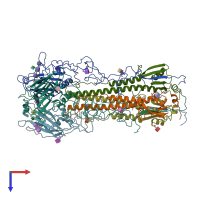 PDB entry 4hmg coloured by chain, top view.