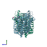 PDB entry 4hmk coloured by chain, side view.
