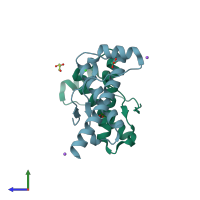 PDB entry 4hmm coloured by chain, side view.