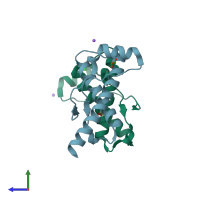 PDB entry 4hmr coloured by chain, side view.