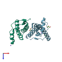 PDB entry 4hmr coloured by chain, top view.