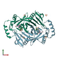 PDB entry 4hmt coloured by chain, front view.