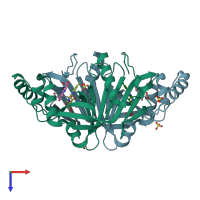 PDB entry 4hmt coloured by chain, top view.
