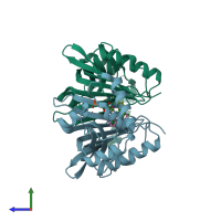 PDB entry 4hmx coloured by chain, side view.