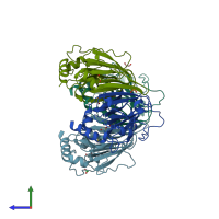 PDB entry 4hn0 coloured by chain, side view.