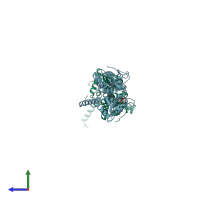 PDB entry 4hne coloured by chain, side view.