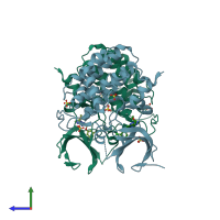PDB entry 4hni coloured by chain, side view.