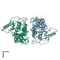 PDB entry 4hni coloured by chain, top view.