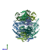 PDB entry 4hnk coloured by chain, side view.