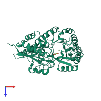 PDB entry 4hnl coloured by chain, top view.