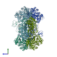 PDB entry 4hnu coloured by chain, side view.