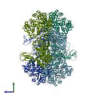 PDB entry 4hnv coloured by chain, side view.