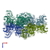 PDB entry 4hnv coloured by chain, top view.