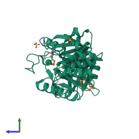 PDB entry 4ho2 coloured by chain, side view.