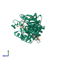 PDB entry 4ho6 coloured by chain, side view.